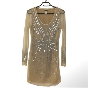H&M Small Sheer/Beige/Silver Embroided long-sleeve dress